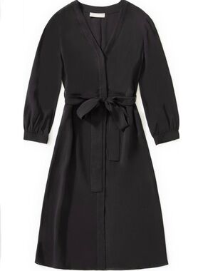 Everlane Cupro Blouson Dress in Textured Coal, Size 2